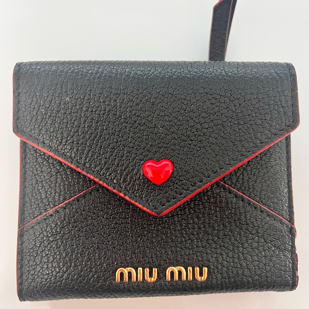 Miu Miu Black and Red Wallet with Heart Accent